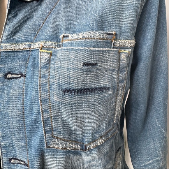 Yanuk Distressed 6 Pocket Distressed Denim Blue Jean Jacket Y2K‎ size Small - Picture 4 of 7
